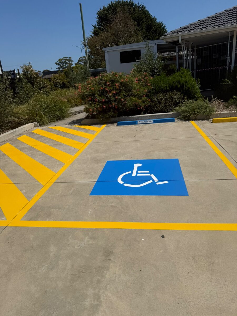 Fresh line marking and disability bay in a strata car park