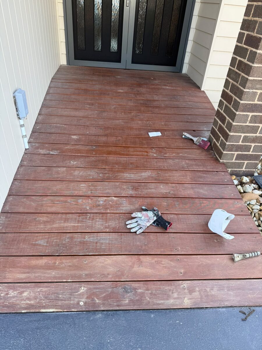 Deck mid way through staining