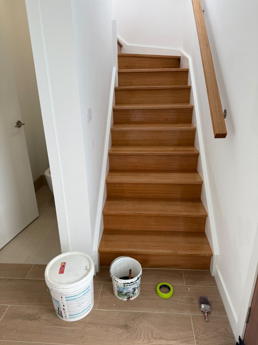 Finished stained timber staircase